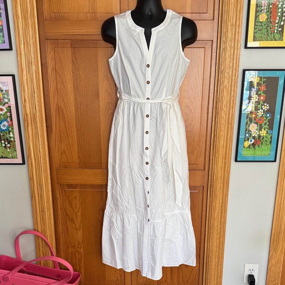 Calvin Klein White Sleeveless Midi Dress